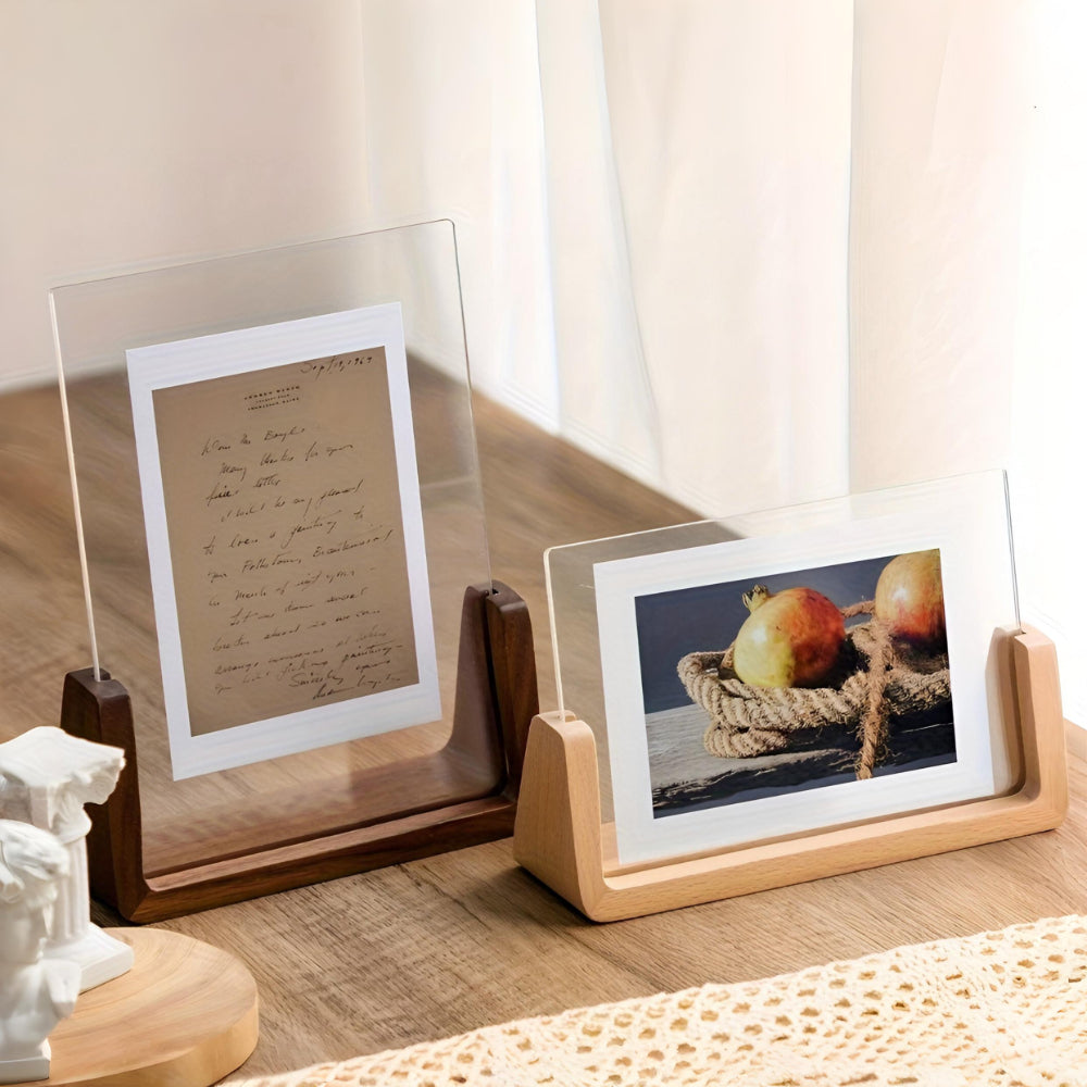 Acrylic Tabletop Photo Frame with U-Shaped Wooden Stand