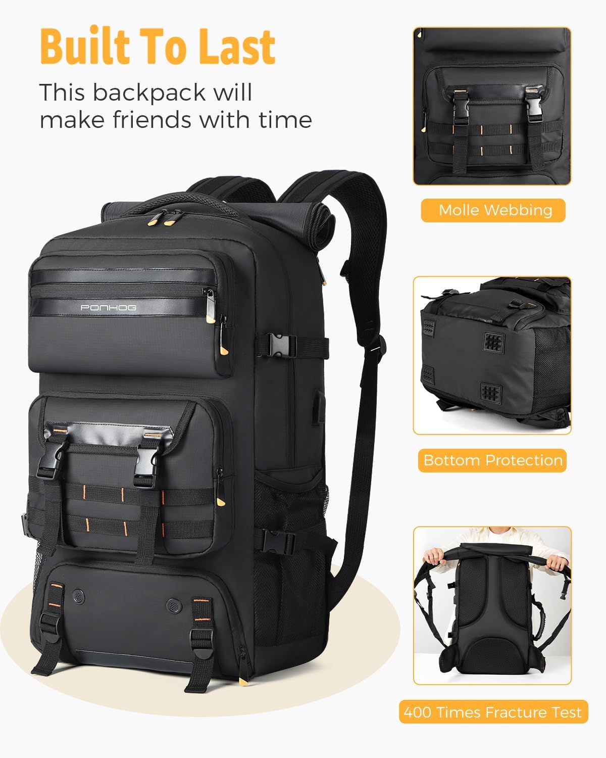 Airline-Approved Travel Backpack with Shoe Compartment and Fold-Away Carry Straps