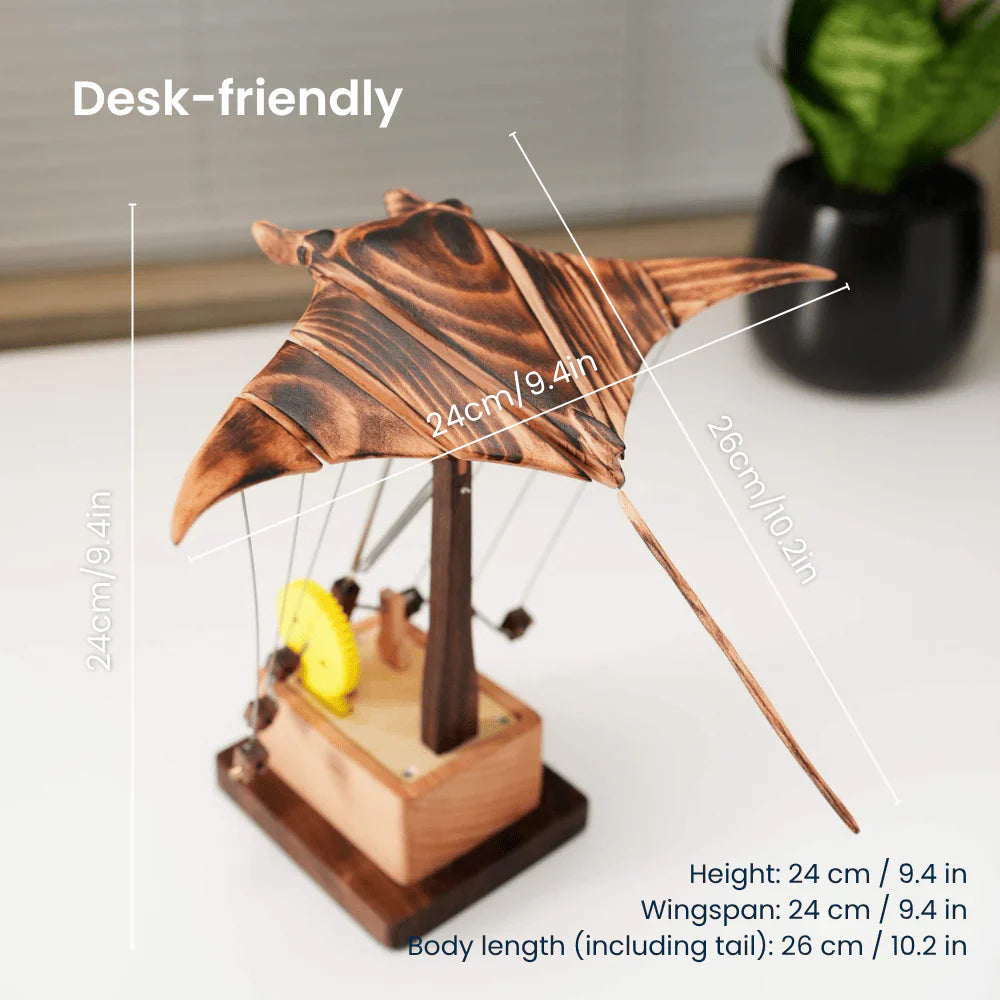 Artisan Manta Ray Automaton - Hand-Cranked Kinetic Desk Sculpture