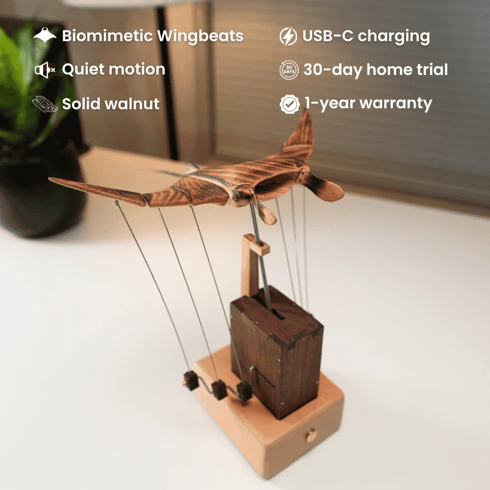 Artisan Manta Ray Automaton - Hand-Cranked Kinetic Desk Sculpture