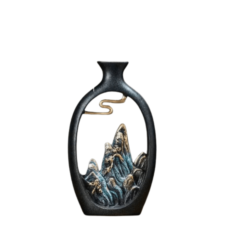 Artistic Ceramic Mountain Landscape Vase – Black Interior Decor