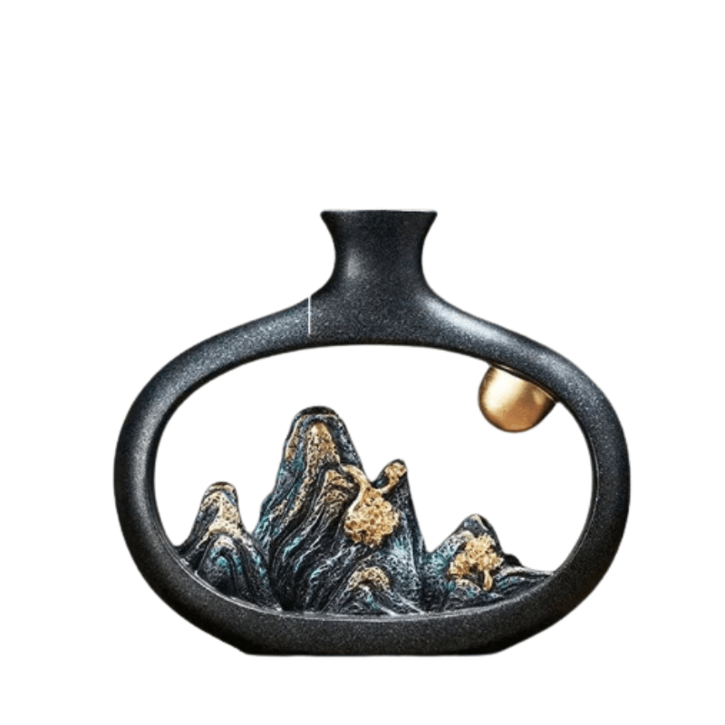 Artistic Ceramic Mountain Landscape Vase – Black Interior Decor