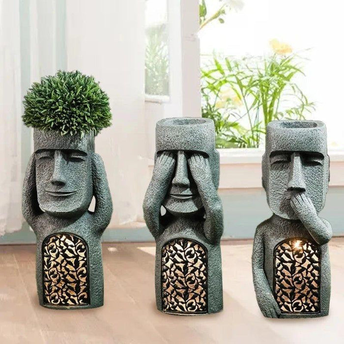 Artistic Sculpture Flower Pot - Solar LED Light