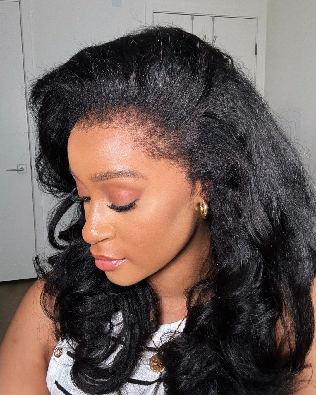Black HD Lace Body Wave Wig with Curly Edges - Amara