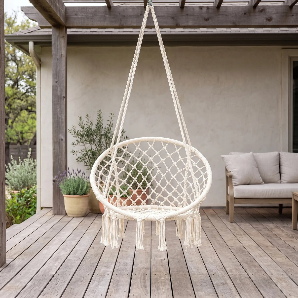 Boho Macrame Hammock Chair - Indoor & Outdoor Swing