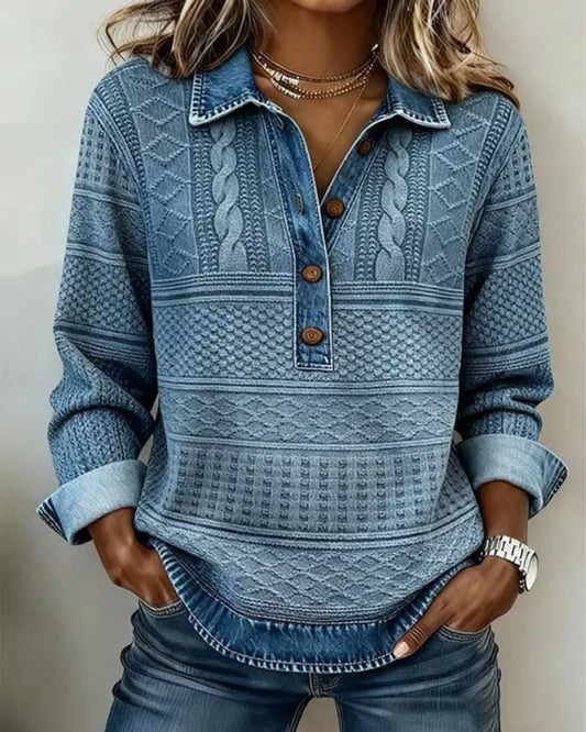 Cable- Half-Button Collared Pullover Sweater