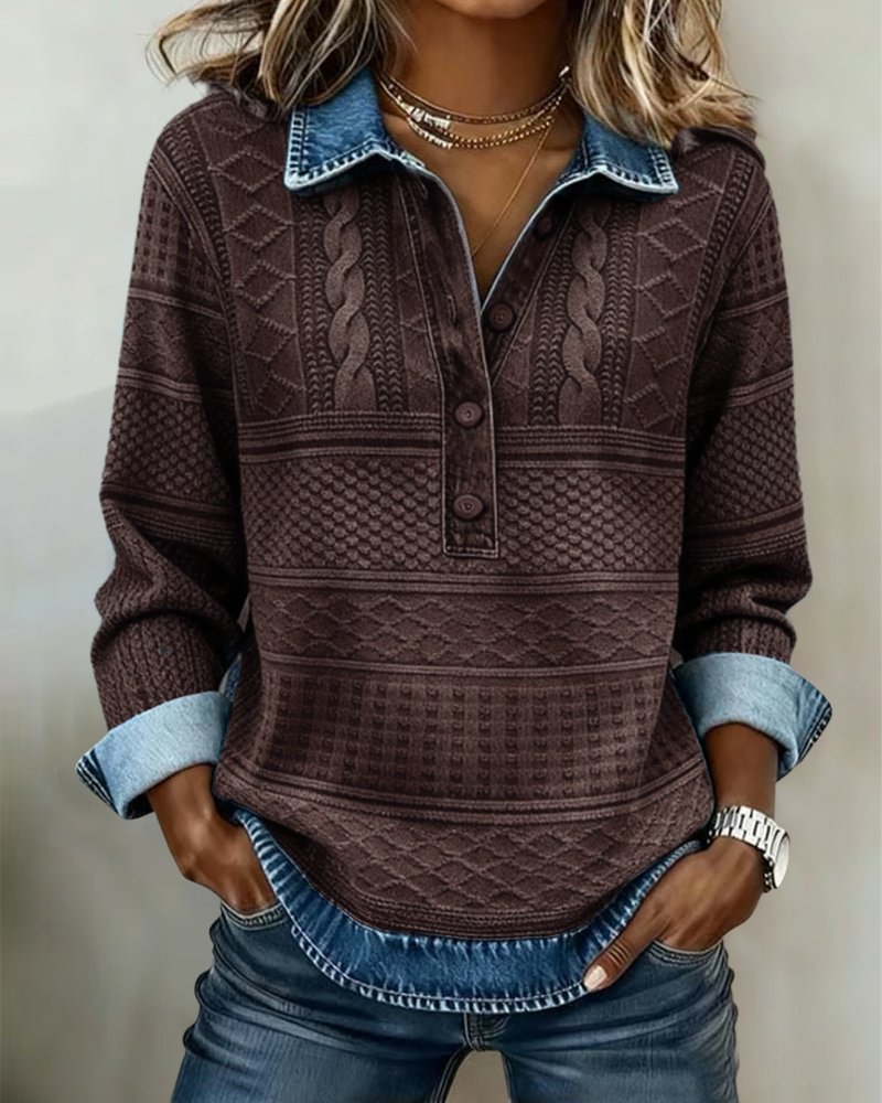Cable- Half-Button Collared Pullover Sweater