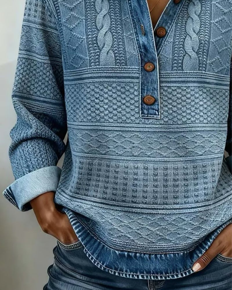 Cable- Half-Button Collared Pullover Sweater