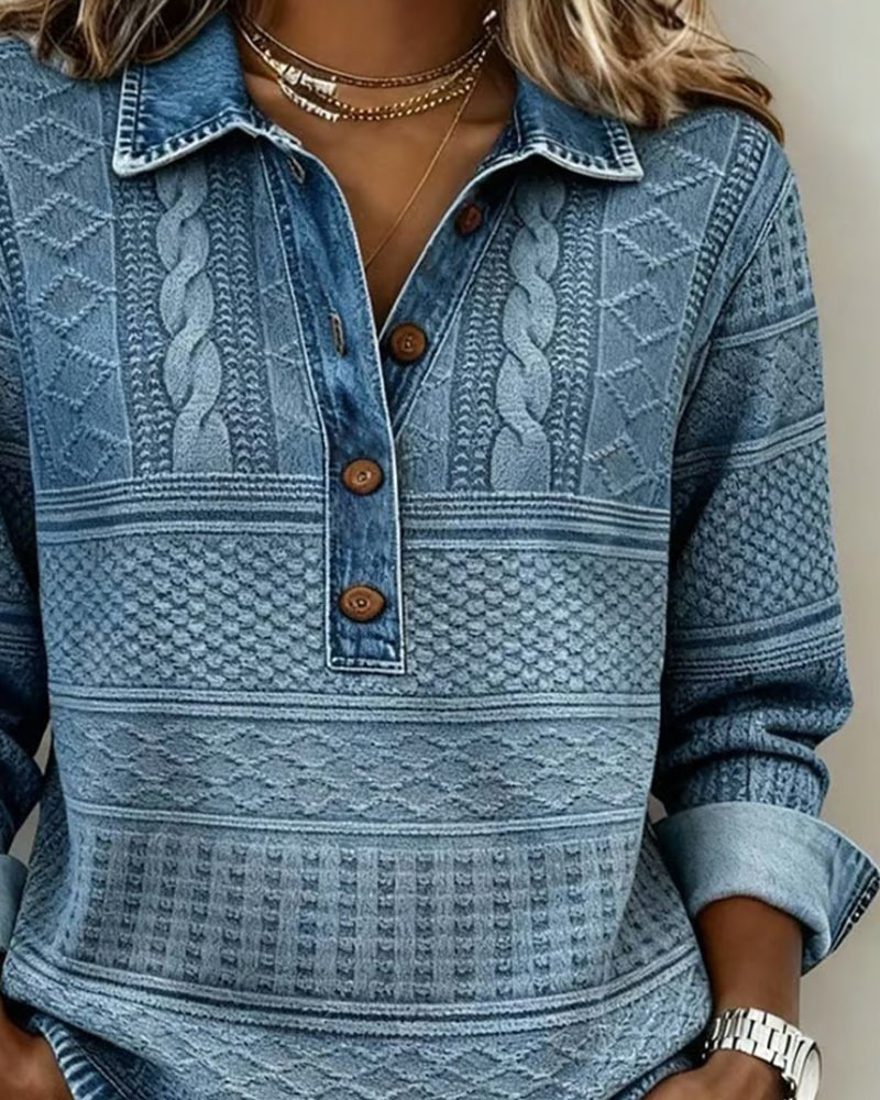 Cable- Half-Button Collared Pullover Sweater
