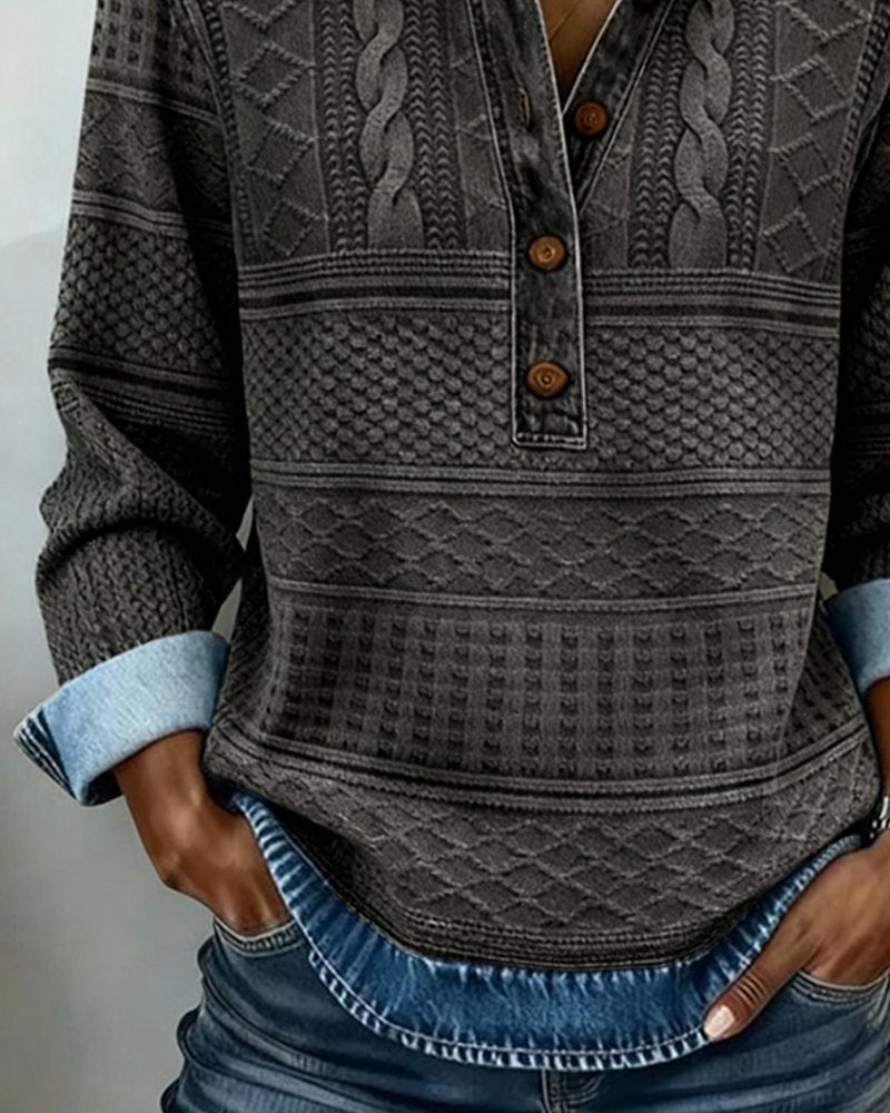 Cable- Half-Button Collared Pullover Sweater