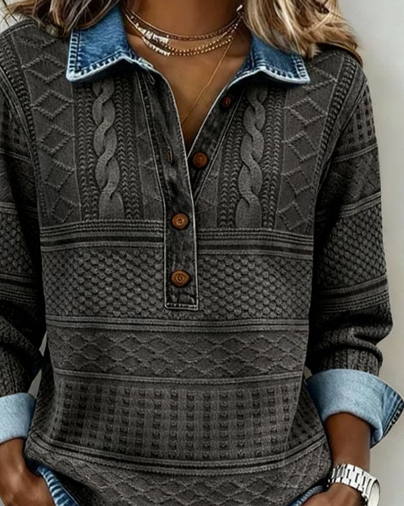 Cable- Half-Button Collared Pullover Sweater
