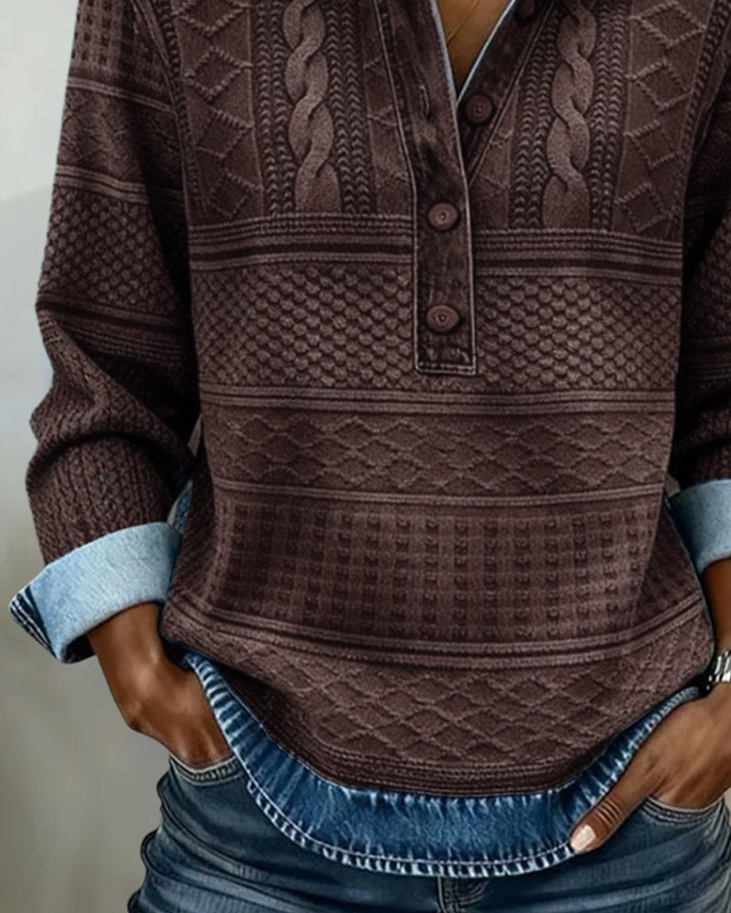Cable- Half-Button Collared Pullover Sweater