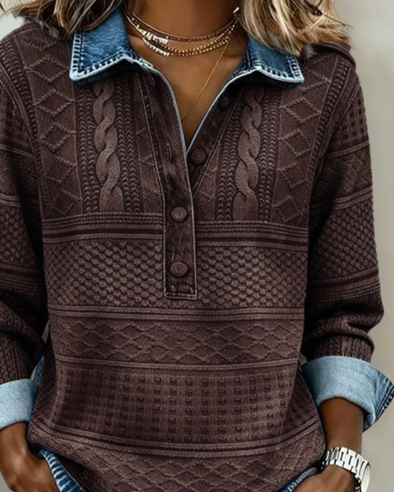 Cable- Half-Button Collared Pullover Sweater