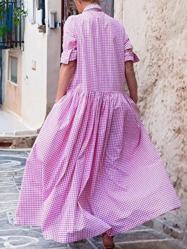 Casual Plaid Long-Sleeved Swing Dress
