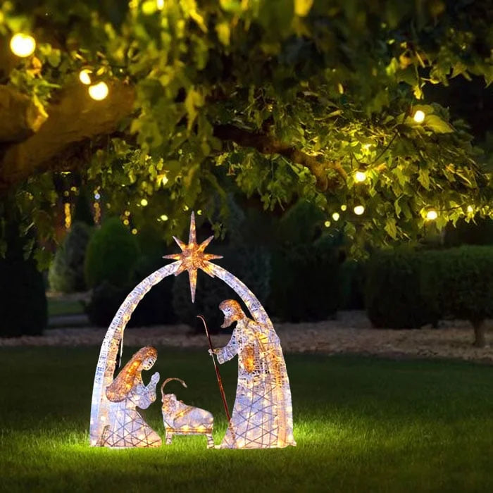 Christmas Garden Decoration | LED-Lit Holy Family for Garden and Patio