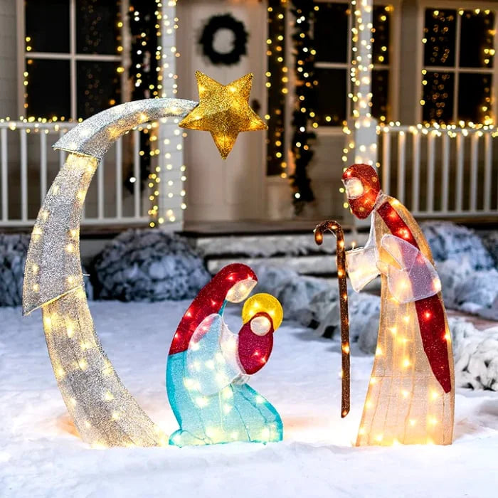 Christmas Garden Decoration | LED-Lit Holy Family for Garden and Patio