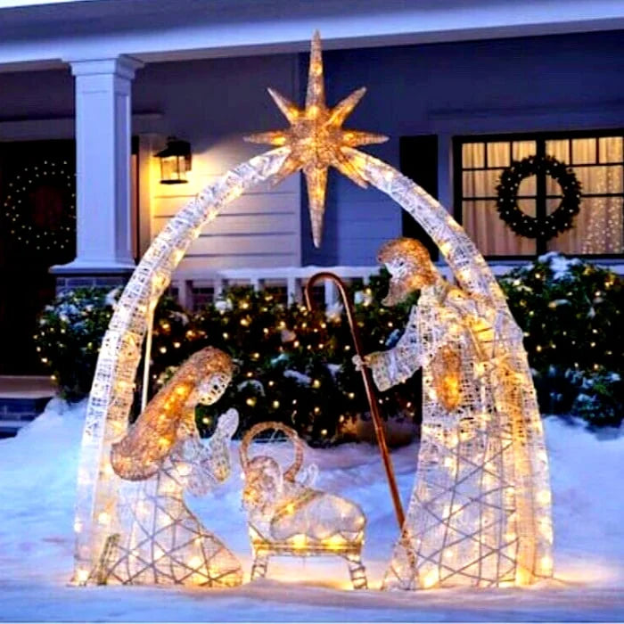 Christmas Garden Decoration | LED-Lit Holy Family for Garden and Patio