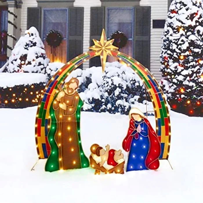 Christmas Garden Decoration | LED-Lit Holy Family for Garden and Patio