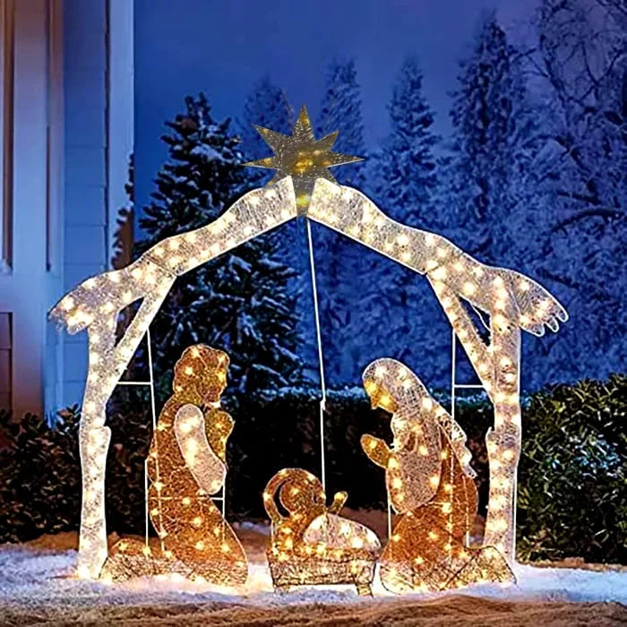 Christmas Garden Decoration | LED-Lit Holy Family for Garden and Patio