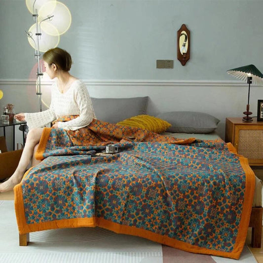 Citrus Sunrise Six-Layer Cotton Blanket