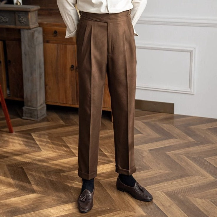 Classic Men's Trousers with Buckle Detail