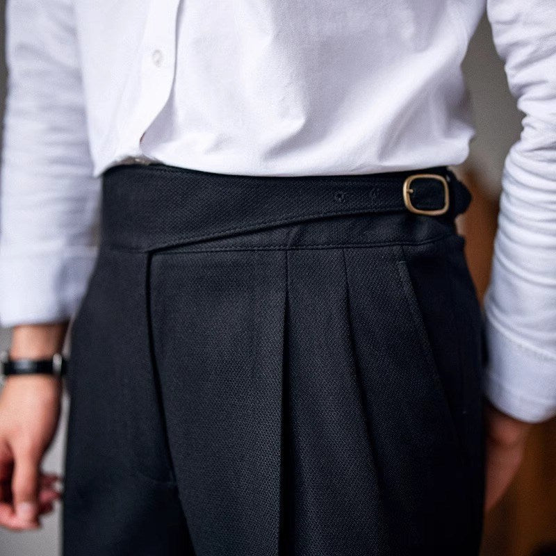 Classic Men's Trousers with Buckle Detail