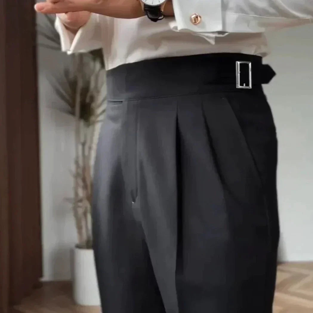 Classic Men's Trousers with Buckle Detail