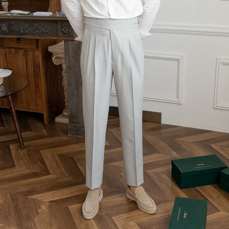 Classic Men's Trousers with Buckle Detail