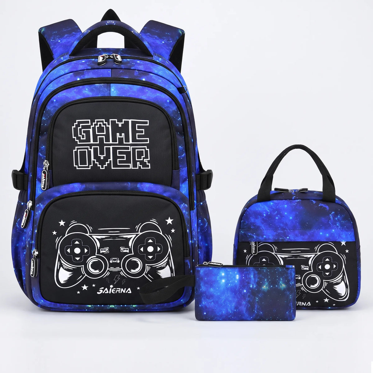 Complete 3-Piece School Bag Set with Gaming Print