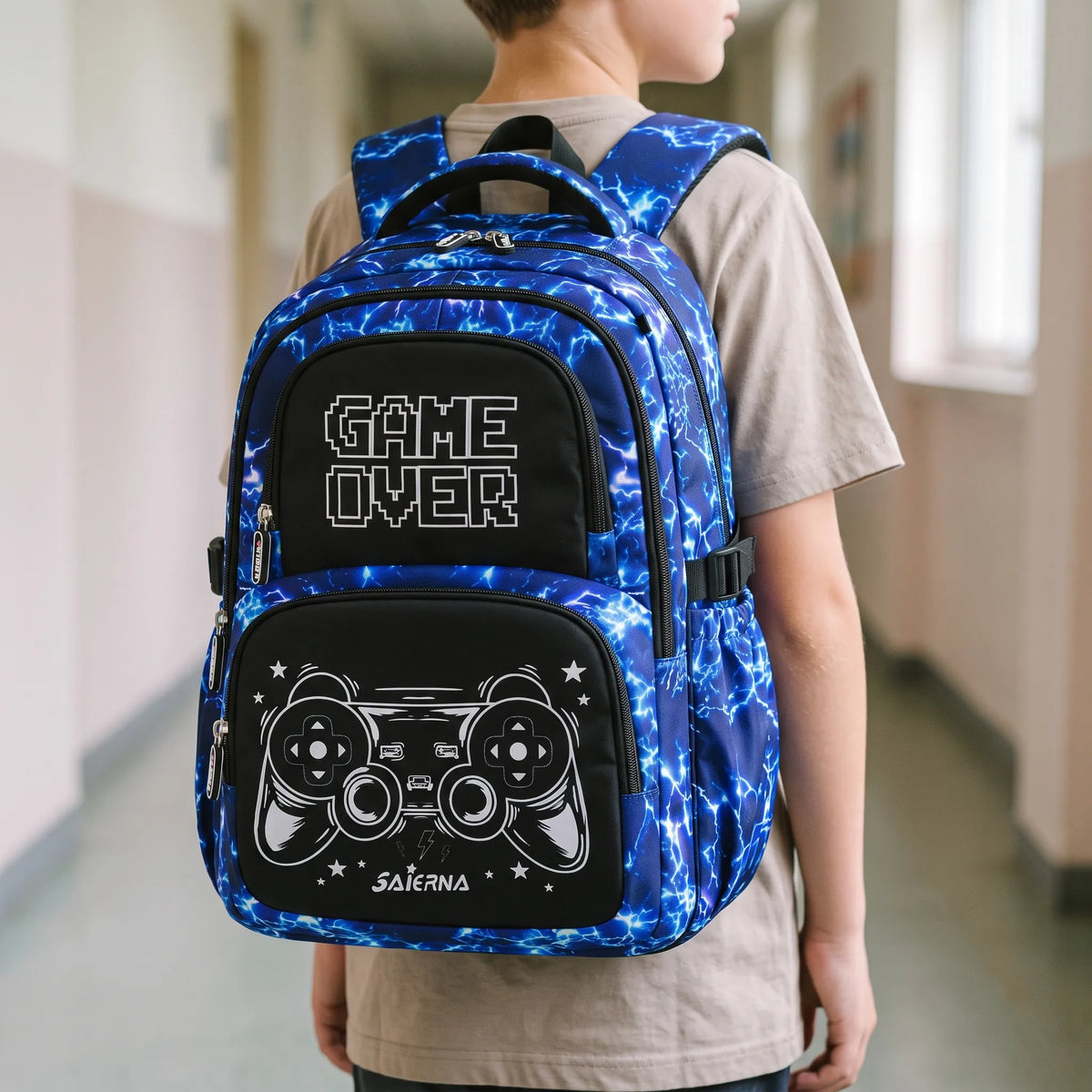 Complete 3-Piece School Bag Set with Gaming Print