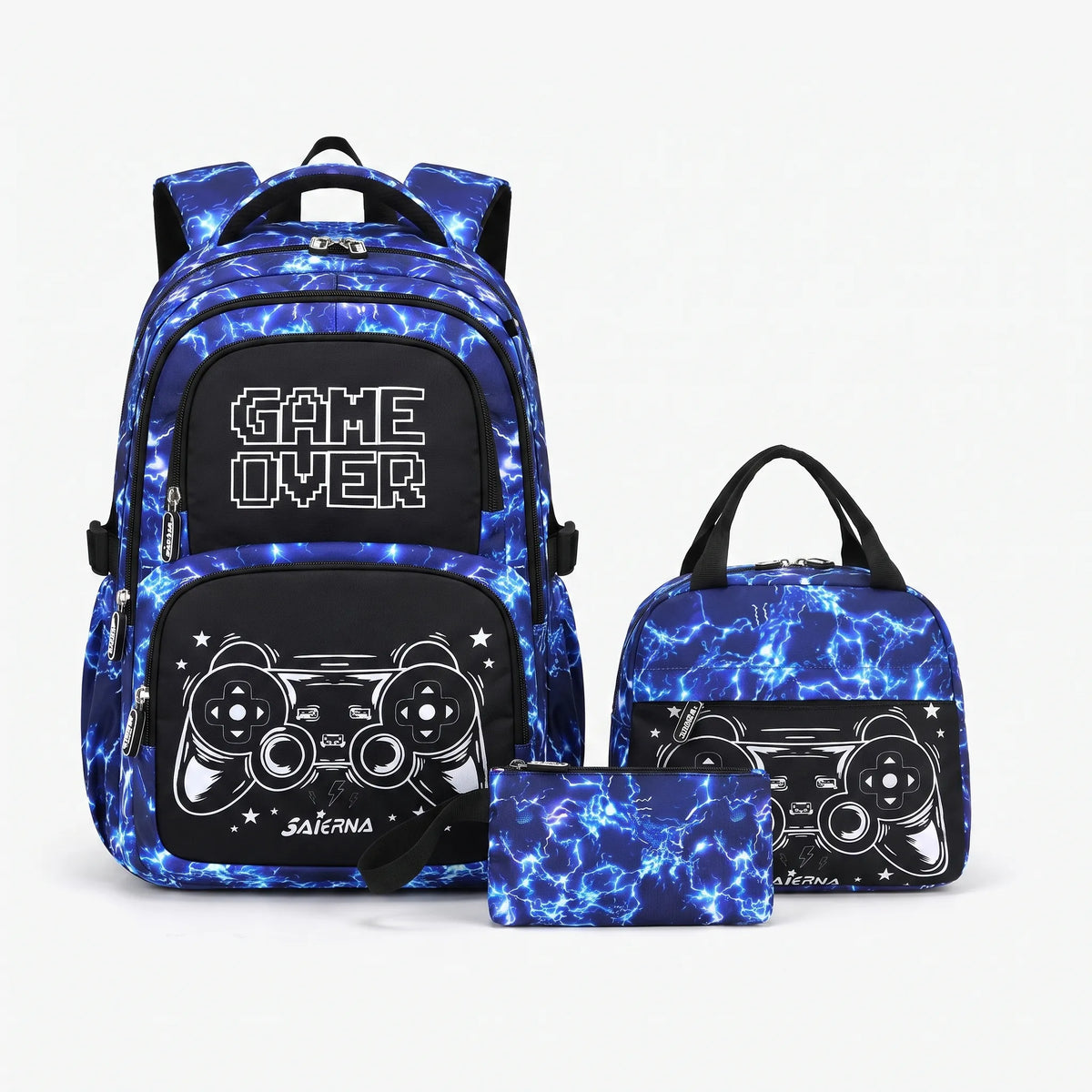 Complete 3-Piece School Bag Set with Gaming Print
