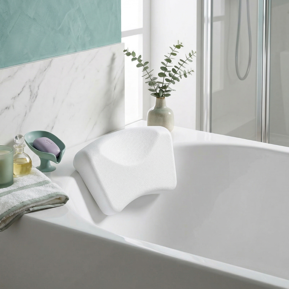 Contoured Bath Pillow with Soft Silicone Surface