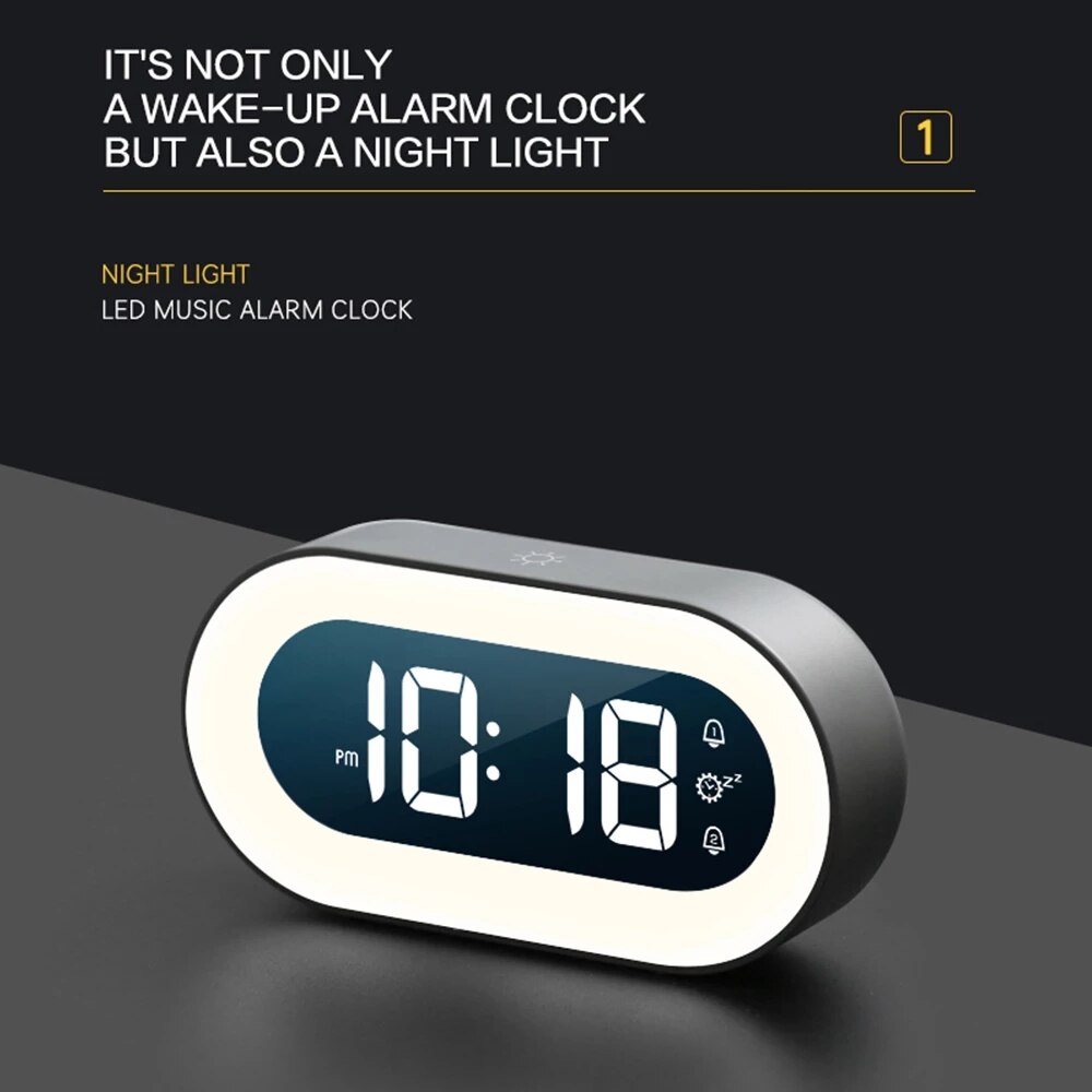 Digital Alarm Clock with Night Light - Multifunctional & Compact