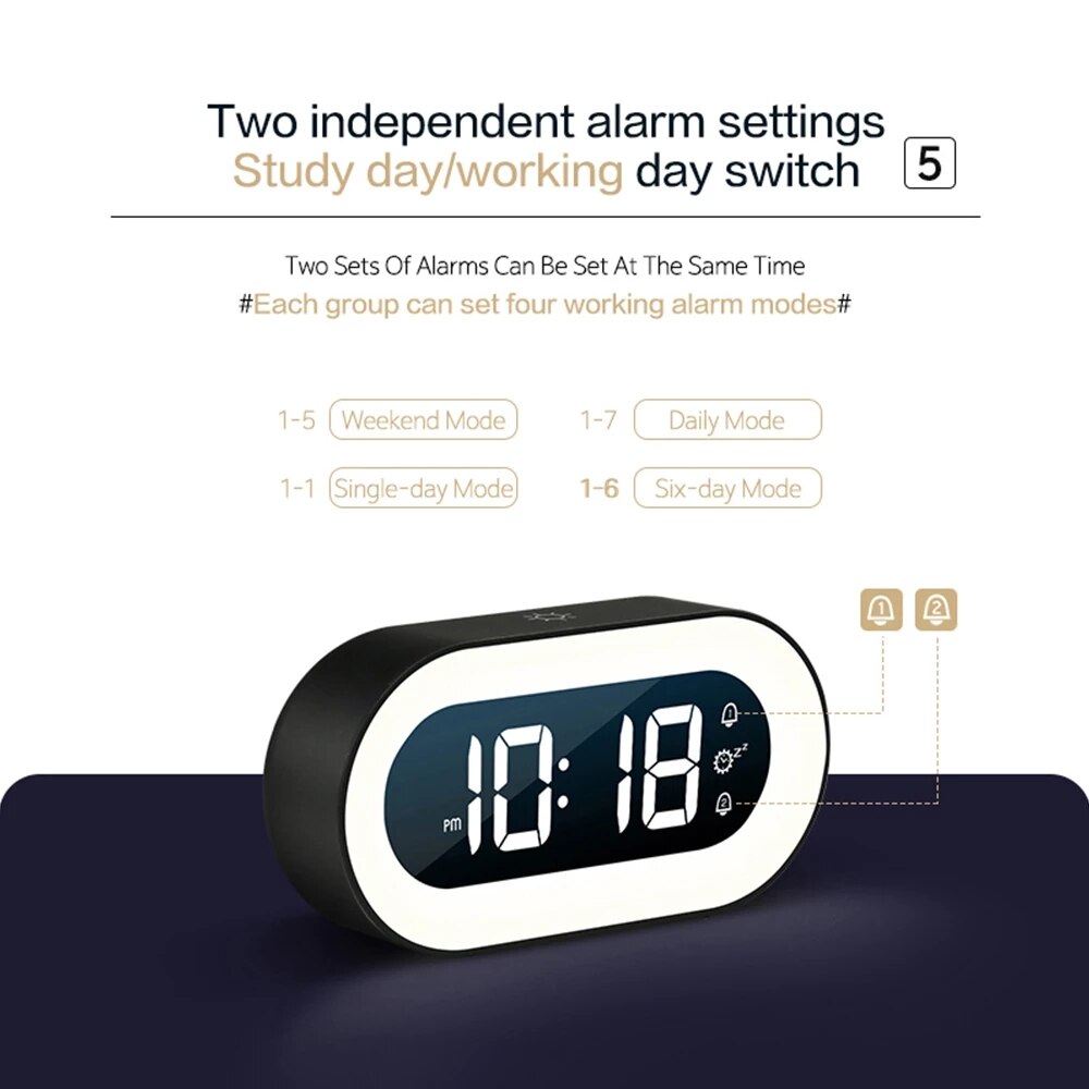 Digital Alarm Clock with Night Light - Multifunctional & Compact