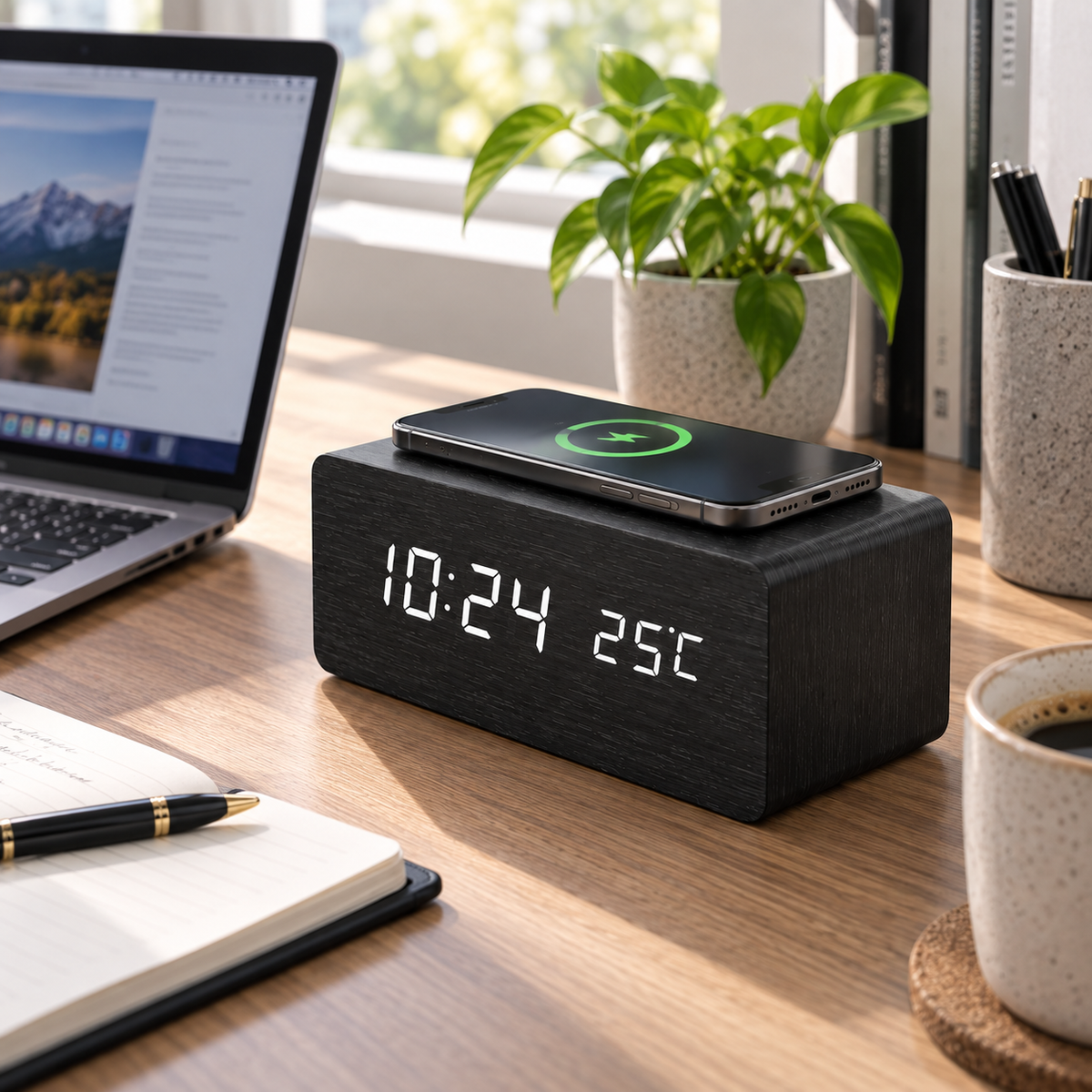 Digital LED Wooden Alarm Clock