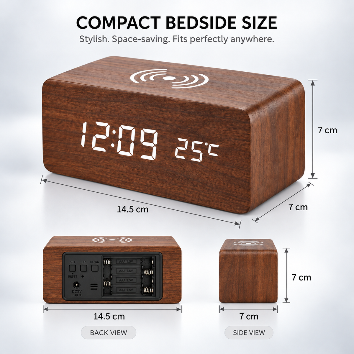 Digital LED Wooden Alarm Clock