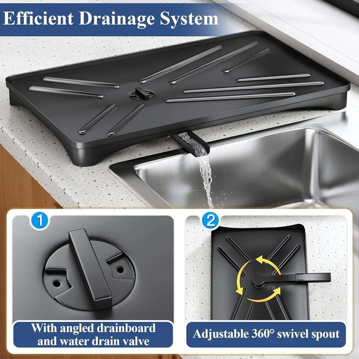Dish Drying Rack with Drainboard and Large Cutlery Holder