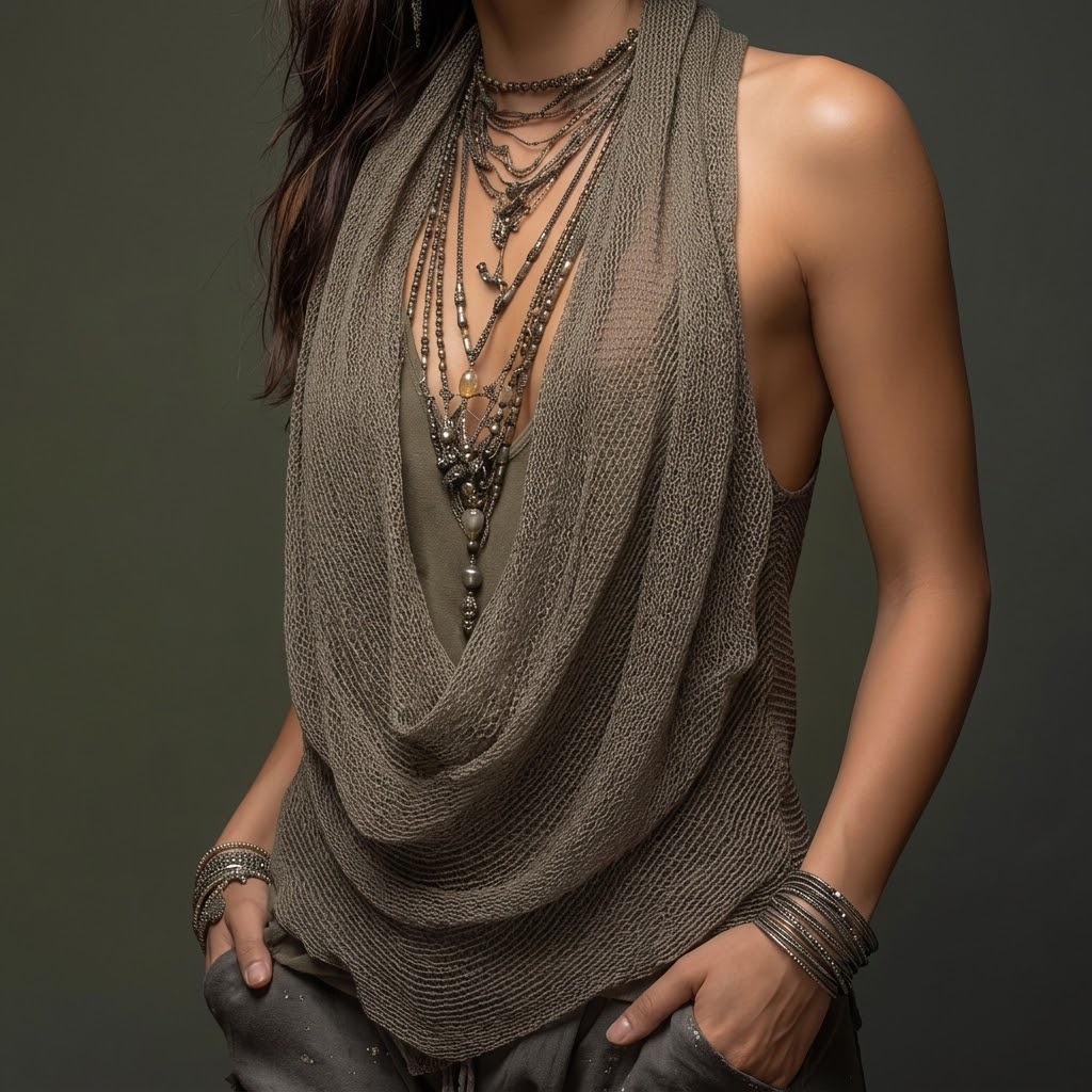 Draped Cowl-Neck Halter Top