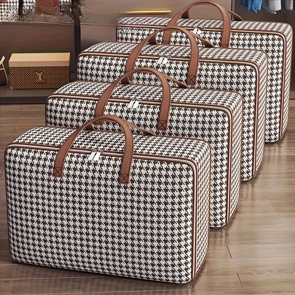 Durable Large-Capacity Houndstooth Storage Suitcase