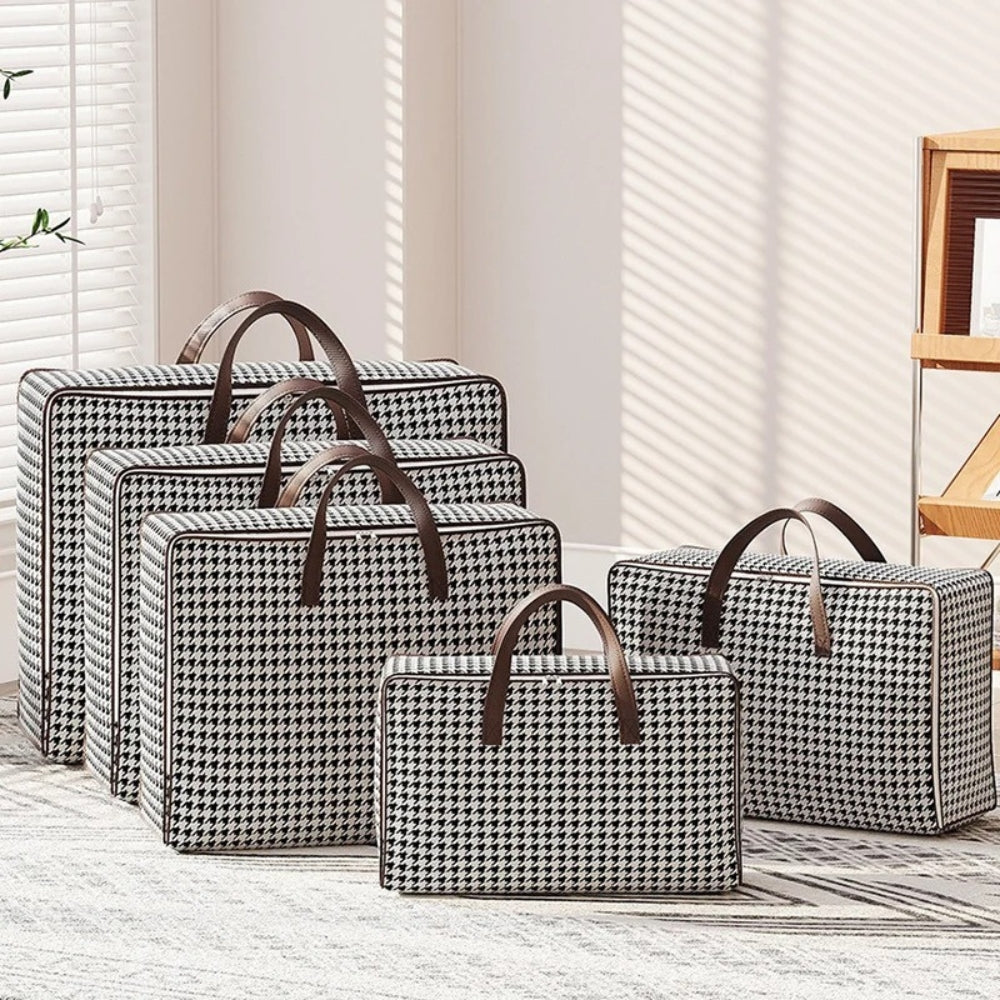 Durable Large-Capacity Houndstooth Storage Suitcase