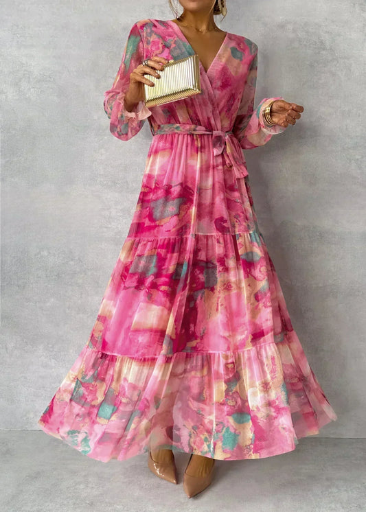 Elegant Long-Sleeve Maxi Wrap Dress - Partywear