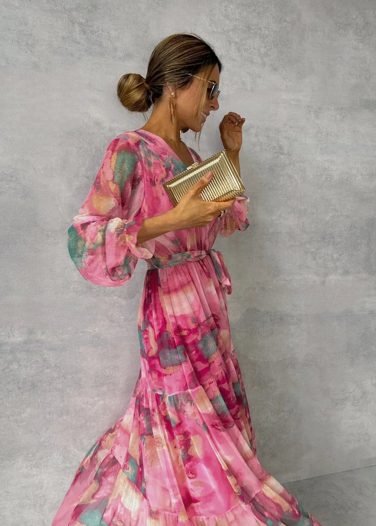 Elegant Long-Sleeve Maxi Wrap Dress - Partywear