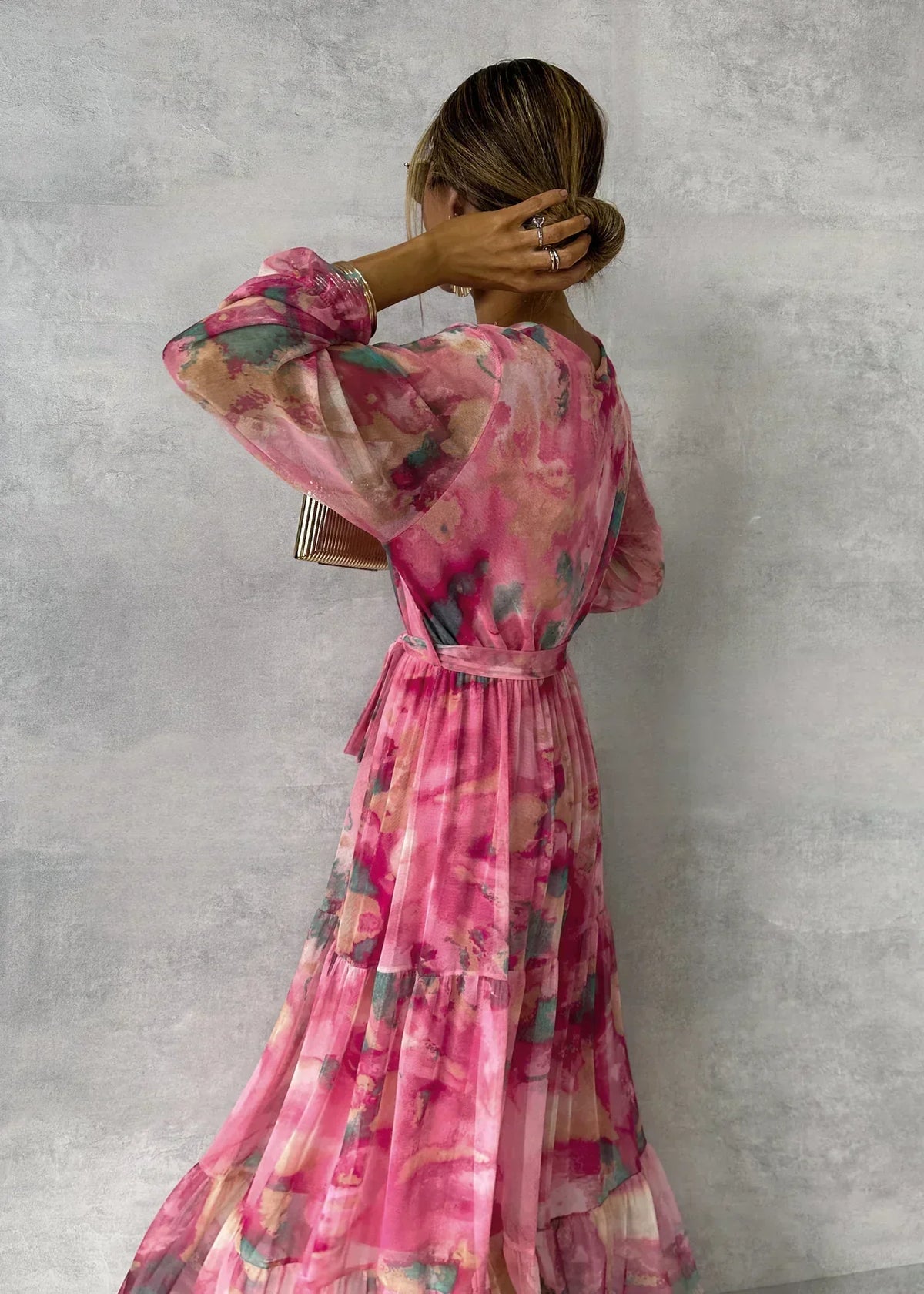Elegant Long-Sleeve Maxi Wrap Dress - Partywear