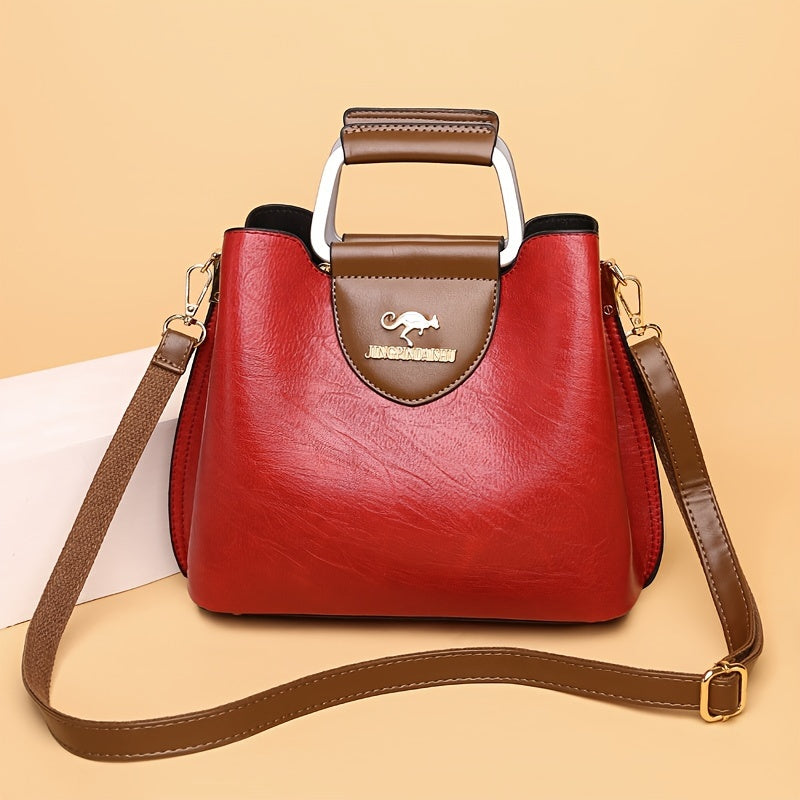 Elegant Two-Tone Handbag with Adjustable Strap – Black and Brown