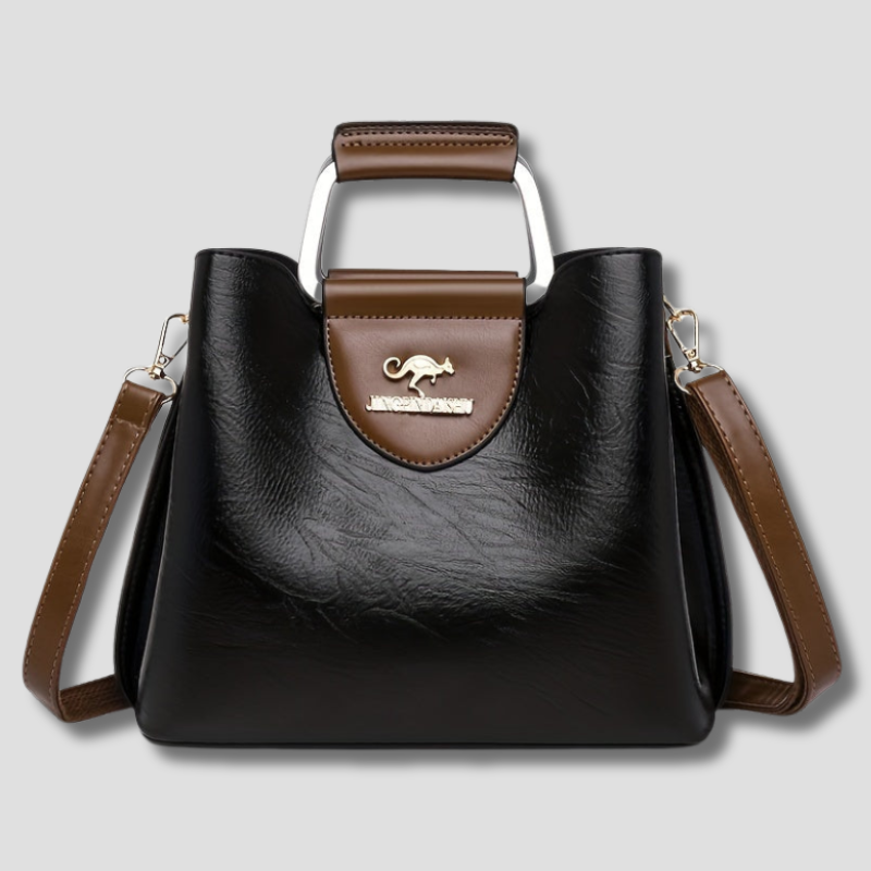 Elegant Two-Tone Handbag with Adjustable Strap – Black and Brown