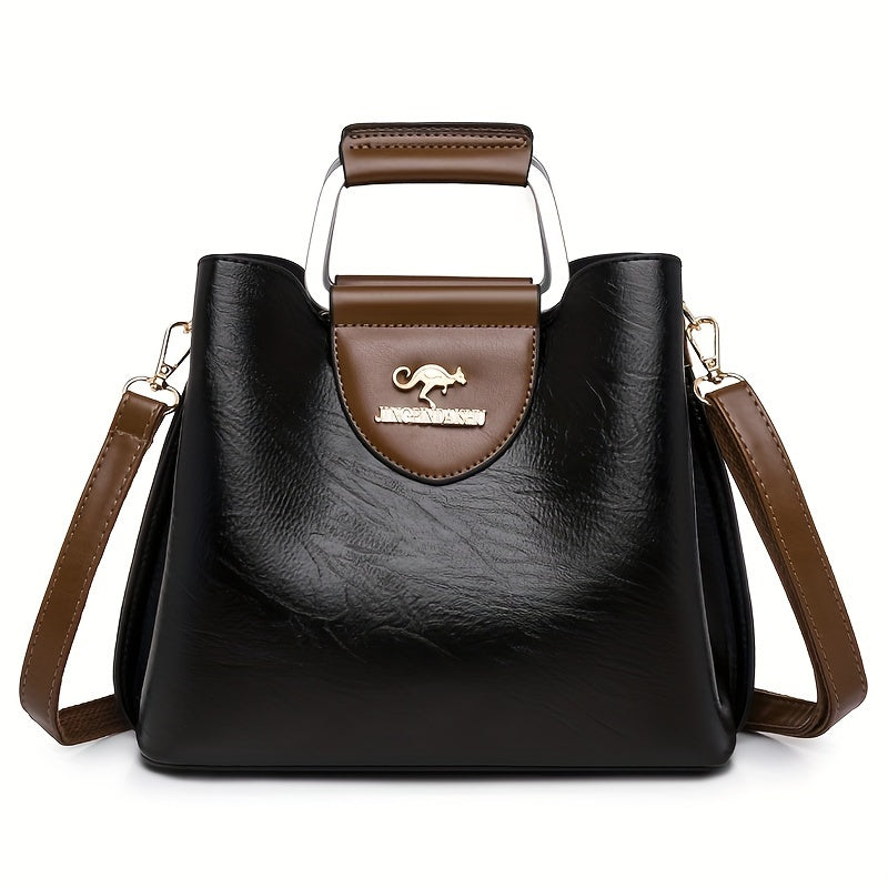 Elegant Two-Tone Handbag with Adjustable Strap – Black and Brown