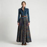 Fitted Maxi Dress with Plaid Skirt