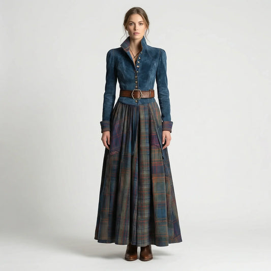 Fitted Maxi Dress with Plaid Skirt