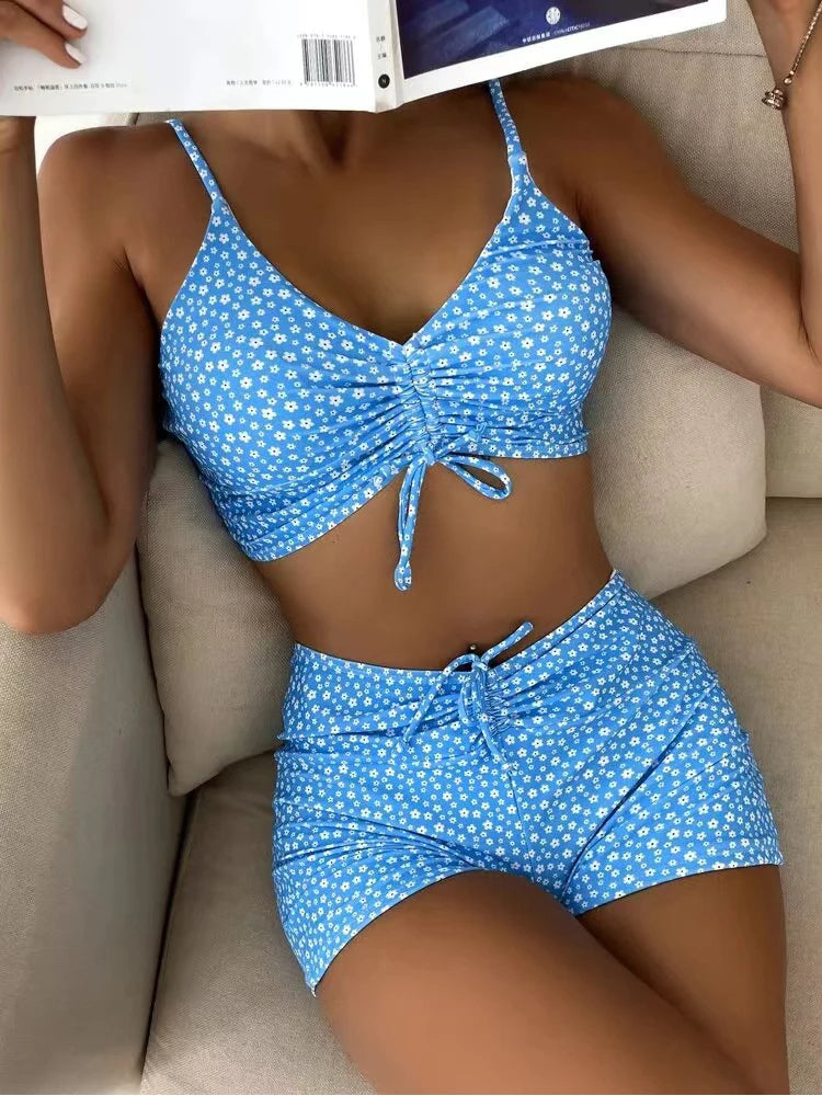 Floral Print High-Waisted Bikini with Summer Flair