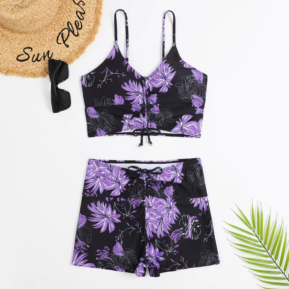 Floral Print High-Waisted Bikini with Summer Flair
